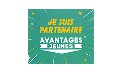 logo avantages jeunes avec texte "Je suis partenaire"